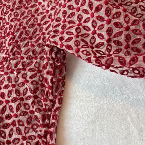 Doen Heirloom Red sheer Constellation poppy Ruffled Tiered Gown Dress size large - Picture 10 of 16